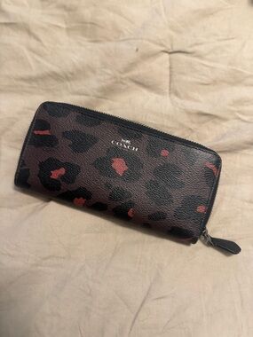 Coach Zip-Around Wallet in Brown with Black and Red Leopard Print